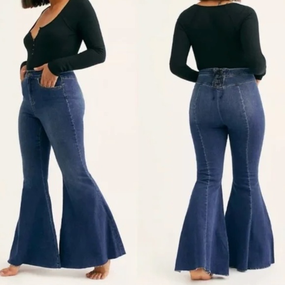 Free People Crvy Ma Cherie High Waist Flare Jeans In Indigo Blue Size 29 - Picture 1 of 16